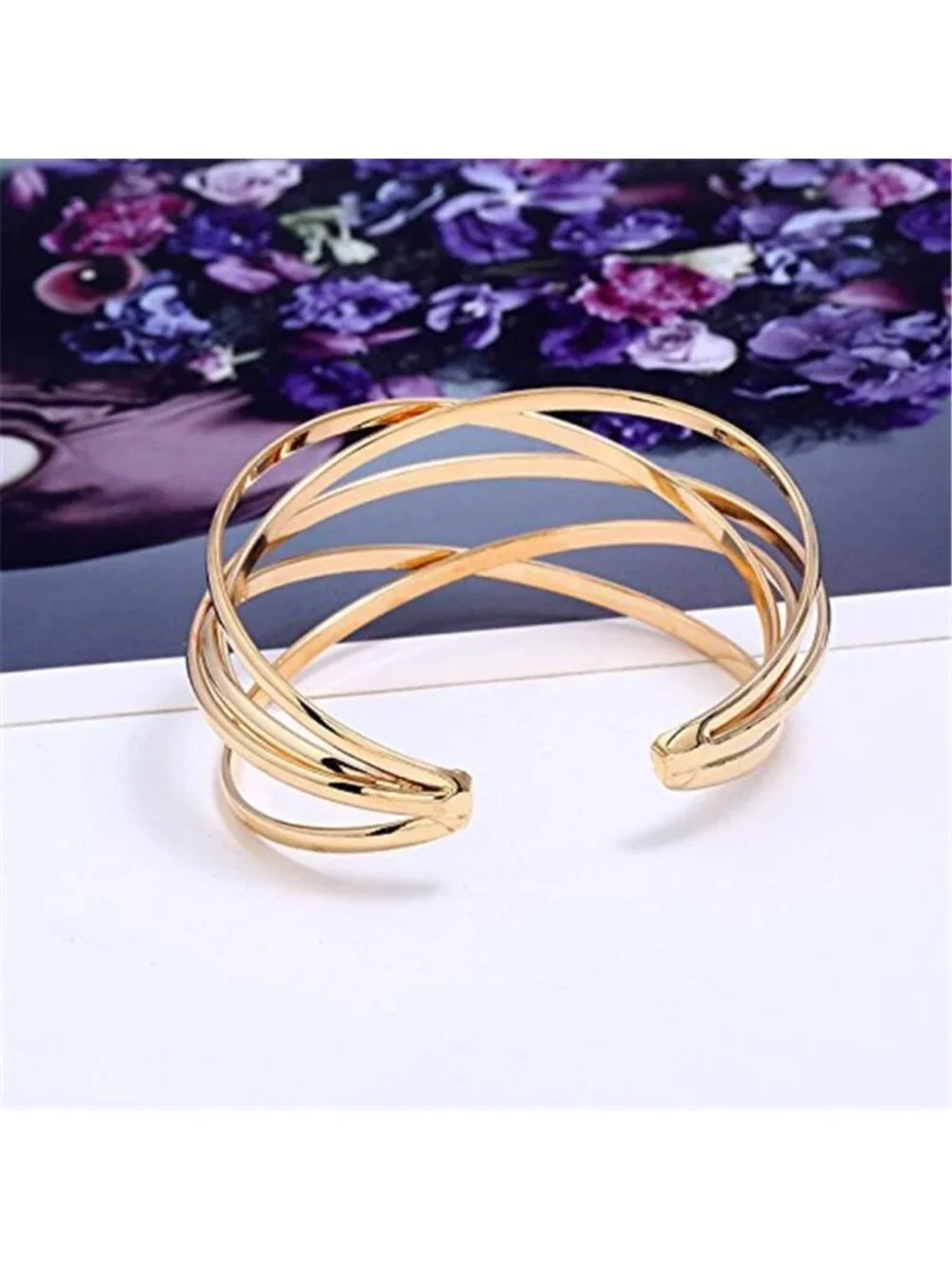 Womens Adjustable Cuff Bracelet Multi Layer Cross Open Bangle Alloy Statement